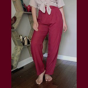 VINTAGE 90S BURGUNDY HIGH-WAISTED PLEATED STRAIGHT LEG TROUSERS // size XS